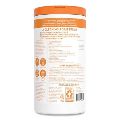 SEV22813CT - Seventh Generation - Seventh Generation Botanical Disinfecting Wipes, 7 x 8, Lemongrass Citrus, 70 Count, 6/Carton