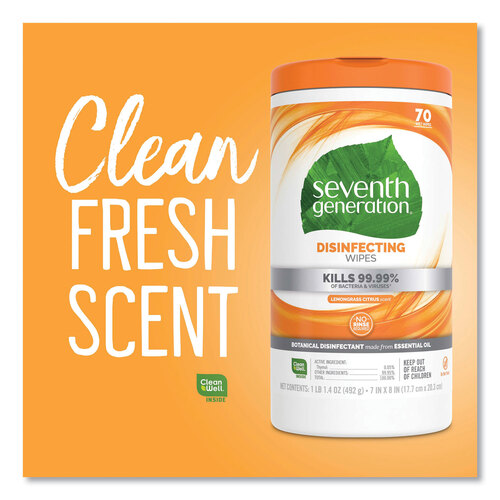 SEV22813CT - Seventh Generation - Seventh Generation Botanical Disinfecting Wipes, 7 x 8, Lemongrass Citrus, 70 Count, 6/Carton