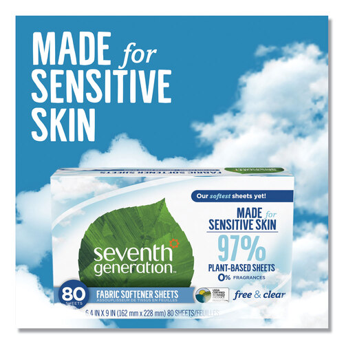 SEV44930CT - Seventh Generation - Seventh Generation Natural Fabric Softener Sheets, Unscented, 80 Sheets/Box, 4/Carton