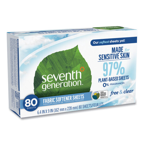 SEV44930CT - Seventh Generation - Seventh Generation Natural Fabric Softener Sheets, Unscented, 80 Sheets/Box, 4/Carton