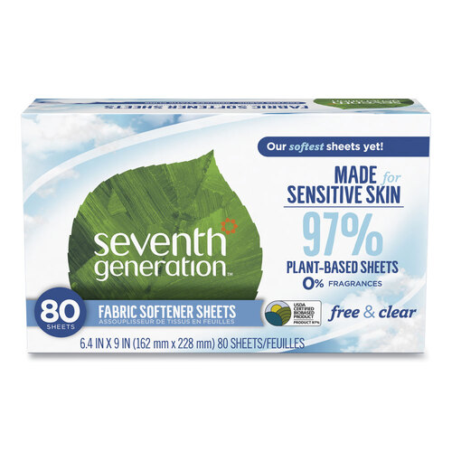 SEV44930CT - Seventh Generation - Seventh Generation Natural Fabric Softener Sheets, Unscented, 80 Sheets/Box, 4/Carton