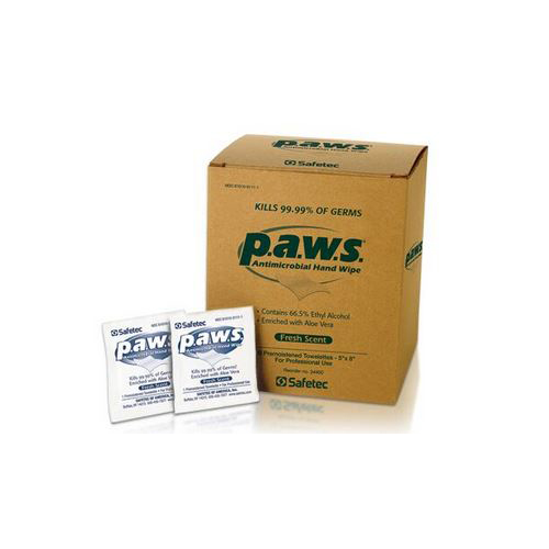 MON628359CS - Safetec - Safetec Hand Sanitizing Wipe P.A.W.S. 100 Count Ethyl Alcohol Wipe Individual Packet, 1000 EA/CS