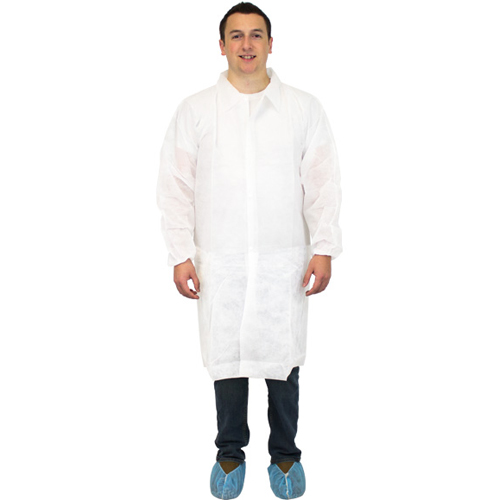BettyMills White Polypropylene Lab Coat, No Pockets & Elastic Wrists
