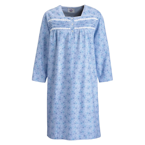 BettyMills 100 Cotton Flannel Hospital Gown with Snaps Blue Pinwheels