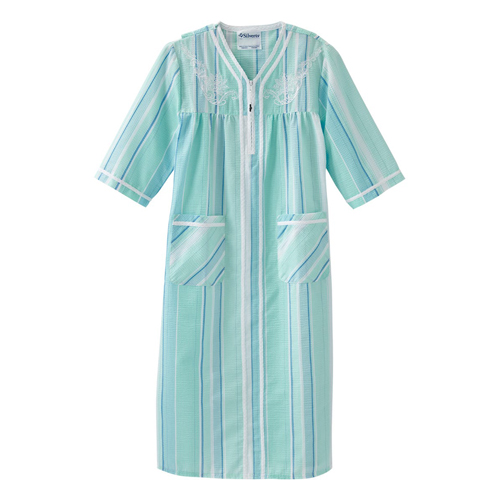 Silverts Senior Womens Adaptive Open Back with Zip Front Nightgown Aqua ...