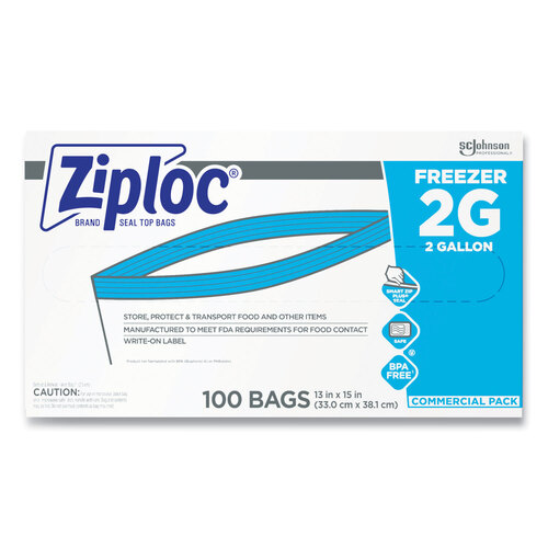 Double Zipper Freezer Bags, 2 gal, 2.7 mil, 13