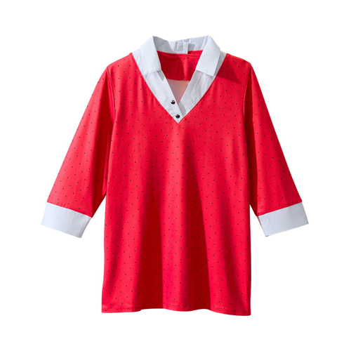 SLVSV197-SV2129-XL - Silverts - Silverts Women's Open Back 3/4 Sleeve Collared Top Red/Black