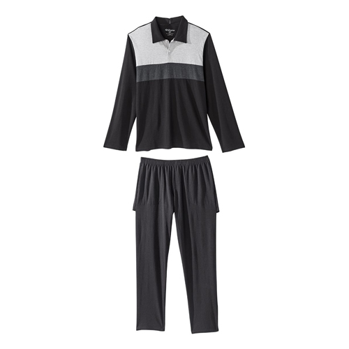 SLVSV705-SV2263-L - Silverts - Silverts Men's Open Back Long Sleeve Polo & Open Back Pant Set Black Color Block