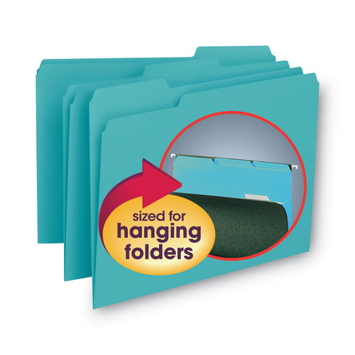 SMD10235 - Smead - Interior File Folders, 1/3-Cut Tabs: Assorted, Letter Size, 0.75&quot; Expansion, Aqua, 100/Box