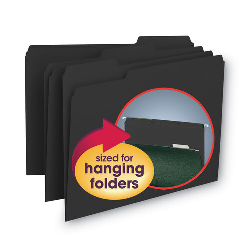 SMD10243 - Smead - Interior File Folders, 1/3-Cut Tabs: Assorted, Letter Size, 0.75&quot; Expansion, Black/Gray, 100/Box
