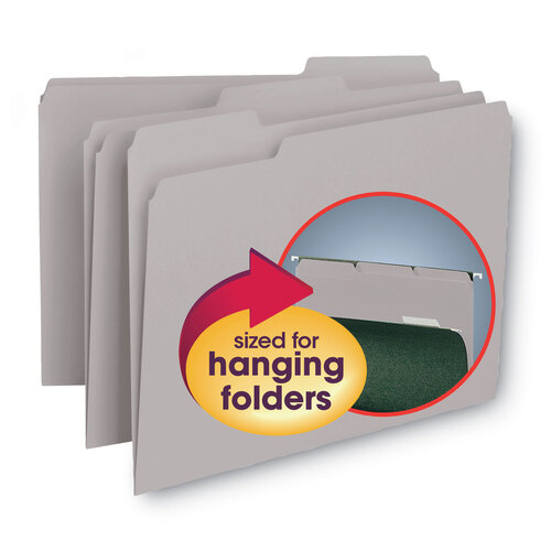 SMD10251 - Smead - Interior File Folders, 1/3-Cut Tabs: Assorted, Letter Size, 0.75&quot; Expansion, Gray, 100/Box