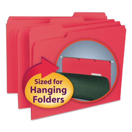SMD10267 - Smead - Interior File Folders, 1/3-Cut Tabs: Assorted, Letter Size, 0.75&quot; Expansion, Red, 100/Box
