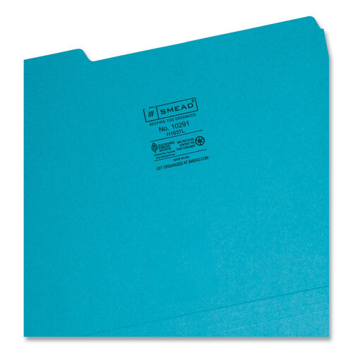 SMD10291 - Smead - Interior File Folders, 1/3-Cut Tabs: Assorted, Letter Size, 0.75&quot; Expansion, Teal, 100/Box