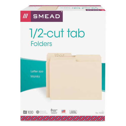 SMD10320 - Smead - Manila File Folders, 1/2-Cut Tabs: Assorted, Letter Size, 0.75&quot; Expansion, Manila, 100/Box