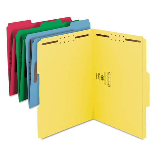 SMD11975 - Smead - Top Tab Colored Fastener Folders, 0.75&quot; Expansion, 2 Fasteners, Letter Size, Assorted Colors, 50/Box