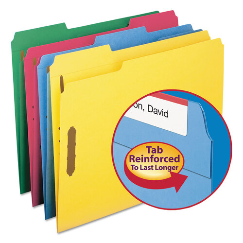 SMD11975 - Smead - Top Tab Colored Fastener Folders, 0.75&quot; Expansion, 2 Fasteners, Letter Size, Assorted Colors, 50/Box