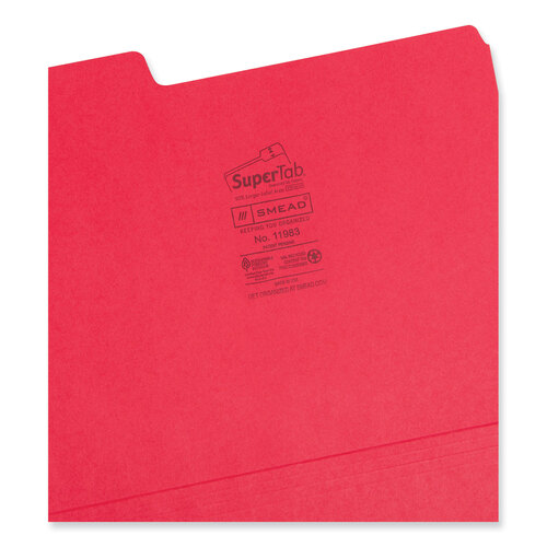 SMD11983 - Smead - SuperTab Colored File Folders, 1/3-Cut Tabs: Assorted, Letter Size, 0.75&quot; Expansion, 11-pt Stock, Red, 100/Box