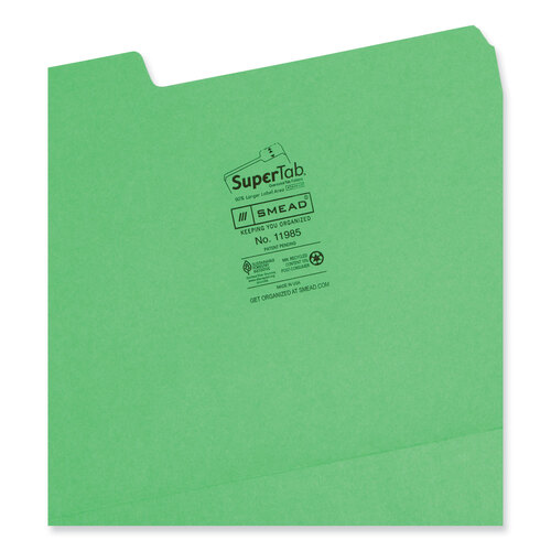 SMD11985 - Smead - SuperTab Colored File Folders, 1/3-Cut Tabs: Assorted, Letter Size, 0.75&quot; Expansion, 11-pt Stock, Green, 100/Box