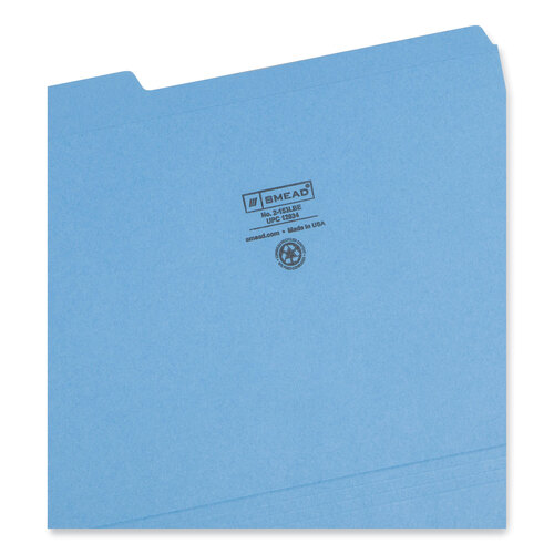 SMD12034 - Smead - Reinforced Top Tab Colored File Folders, 1/3-Cut Tabs: Assorted, Letter Size, 0.75&quot; Expansion, Blue, 100/Box