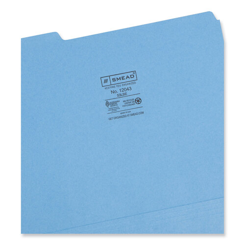 SMD12043 - Smead - Colored File Folders, 1/3-Cut Tabs: Assorted, Letter Size, 0.75&quot; Expansion, Blue, 100/Box
