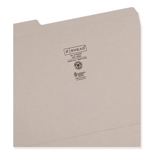 SMD12334 - Smead - Reinforced Top Tab Colored File Folders, 1/3-Cut Tabs: Assorted, Letter Size, 0.75&quot; Expansion, Gray, 100/Box