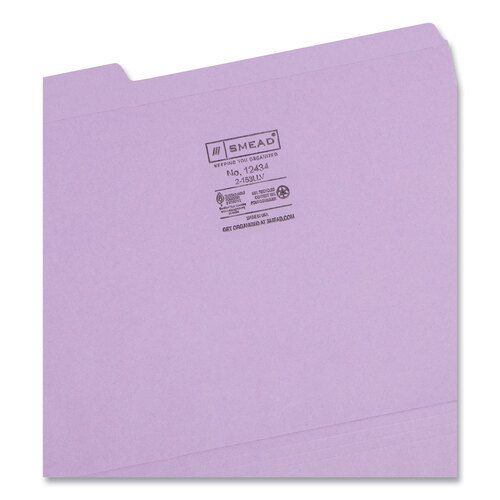 SMD12434 - Smead - Reinforced Top Tab Colored File Folders, 1/3-Cut Tabs: Assorted, Letter Size, 0.75&quot; Expansion, Lavender, 100/Box