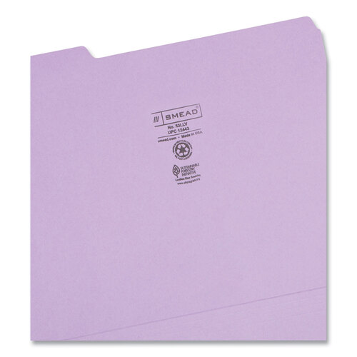 SMD12443 - Smead - Colored File Folders, 1/3-Cut Tabs: Assorted, Letter Size, 0.75&quot; Expansion, Lavender, 100/Box