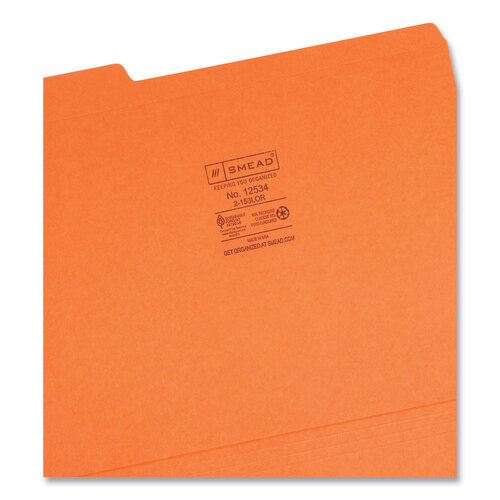 SMD12534 - Smead - Reinforced Top Tab Colored File Folders, 1/3-Cut Tabs: Assorted, Letter Size, 0.75&quot; Expansion, Orange, 100/Box