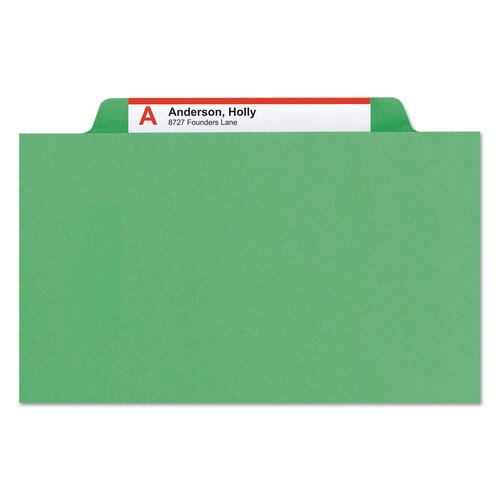 SMD14002 - Smead - Top Tab Classification Folders, Six SafeSHIELD Fasteners, 2&quot; Expansion, 2 Dividers, Letter Size, Green Exterior, 10/Box