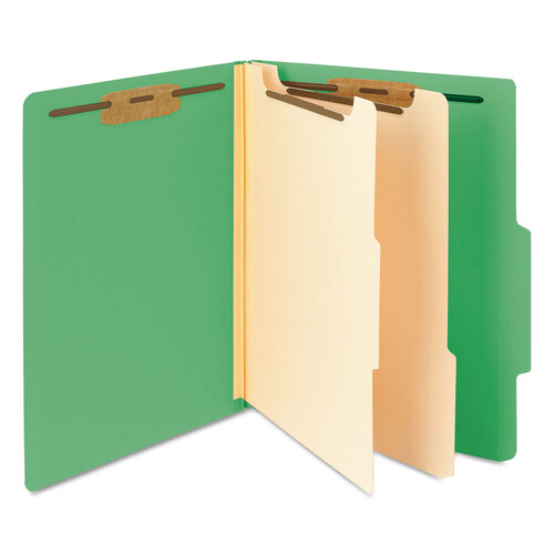 SMD14002 - Smead - Top Tab Classification Folders, Six SafeSHIELD Fasteners, 2&quot; Expansion, 2 Dividers, Letter Size, Green Exterior, 10/Box