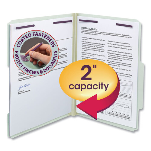Recycled Pressboard Folders, Two SafeSHIELD Coated Fasteners, 2/5-Cut: R of C, 1