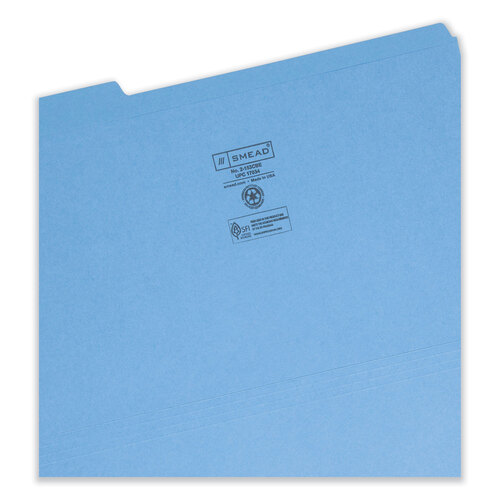 SMD17034 - Smead - Reinforced Top Tab Colored File Folders, 1/3-Cut Tabs: Assorted, Legal Size, 0.75&quot; Expansion, Blue, 100/Box