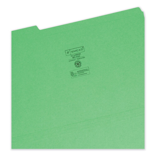 SMD17134 - Smead - Reinforced Top Tab Colored File Folders, 1/3-Cut Tabs: Assorted, Legal Size, 0.75&quot; Expansion, Green, 100/Box