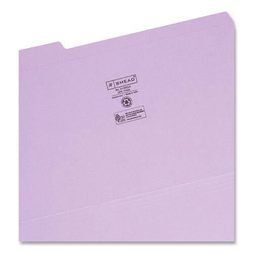 SMD17434 - Smead - Reinforced Top Tab Colored File Folders, 1/3-Cut Tabs: Assorted, Legal Size, 0.75&quot; Expansion, Lavender, 100/Box