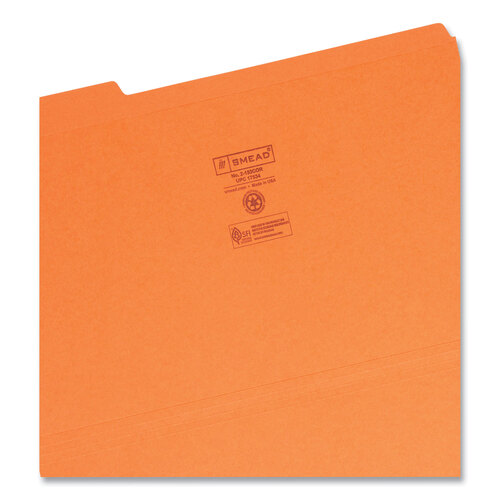 SMD17534 - Smead - Reinforced Top Tab Colored File Folders, 1/3-Cut Tabs: Assorted, Legal Size, 0.75&quot; Expansion, Orange, 100/Box