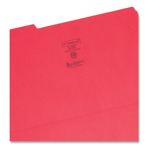 SMD17734 - Smead - Reinforced Top Tab Colored File Folders, 1/3-Cut Tabs: Assorted, Legal Size, 0.75&quot; Expansion, Red, 100/Box