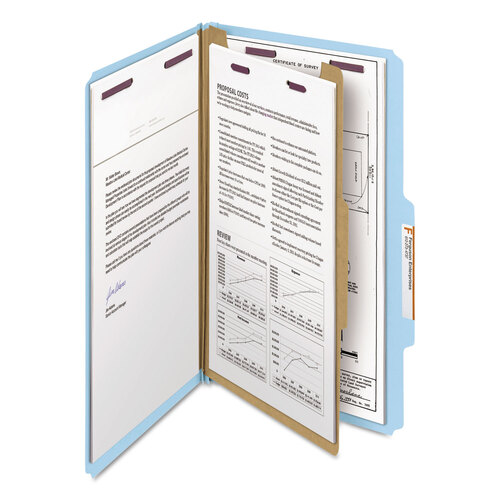 SMD18730 - Smead - Four-Section Pressboard Top Tab Classification Folders, Four SafeSHIELD Fasteners, 1 Divider, Legal Size, Blue, 10/Box