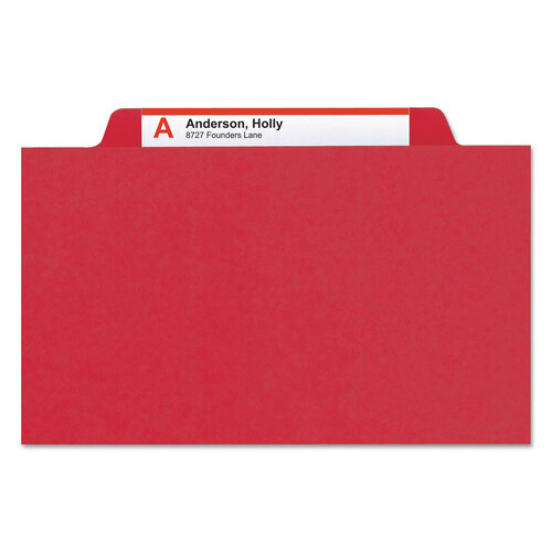 SMD18731 - Smead - Four-Section Pressboard Top Tab Classification Folders, Four SafeSHIELD Fasteners, 1 Divider, Legal Size, Bright Red, 10/Box