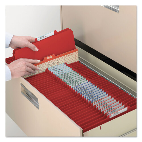 SMD18731 - Smead - Four-Section Pressboard Top Tab Classification Folders, Four SafeSHIELD Fasteners, 1 Divider, Legal Size, Bright Red, 10/Box