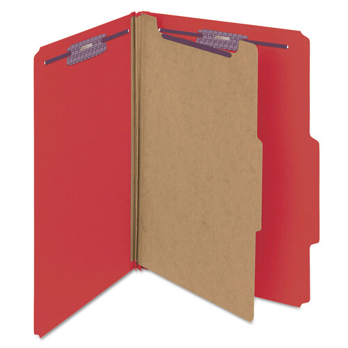 SMD18731 - Smead - Four-Section Pressboard Top Tab Classification Folders, Four SafeSHIELD Fasteners, 1 Divider, Legal Size, Bright Red, 10/Box