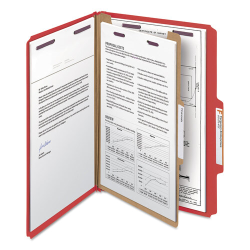 SMD18731 - Smead - Four-Section Pressboard Top Tab Classification Folders, Four SafeSHIELD Fasteners, 1 Divider, Legal Size, Bright Red, 10/Box