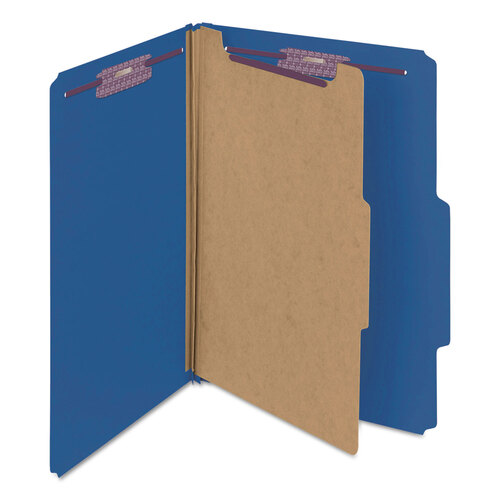 SMD18732 - Smead - Four-Section Pressboard Top Tab Classification Folders, Four SafeSHIELD Fasteners, 1 Divider, Legal Size, Dark Blue, 10/Box