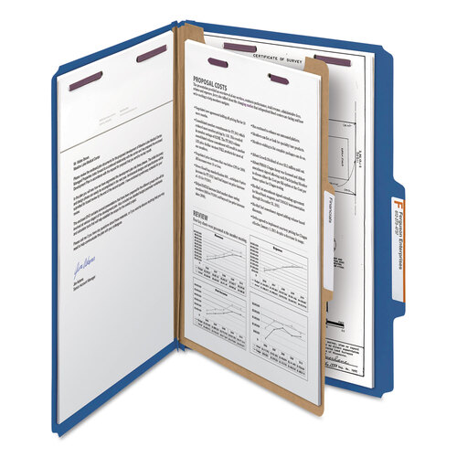SMD18732 - Smead - Four-Section Pressboard Top Tab Classification Folders, Four SafeSHIELD Fasteners, 1 Divider, Legal Size, Dark Blue, 10/Box