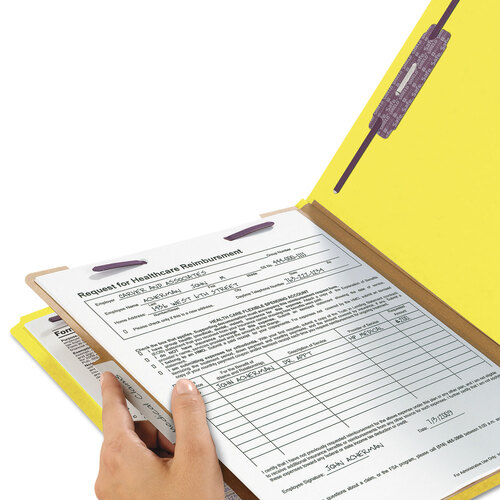 SMD18734 - Smead - Four-Section Pressboard Top Tab Classification Folders, Four SafeSHIELD Fasteners, 1 Divider, Legal Size, Yellow, 10/Box