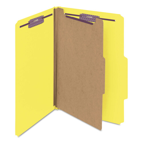 SMD18734 - Smead - Four-Section Pressboard Top Tab Classification Folders, Four SafeSHIELD Fasteners, 1 Divider, Legal Size, Yellow, 10/Box