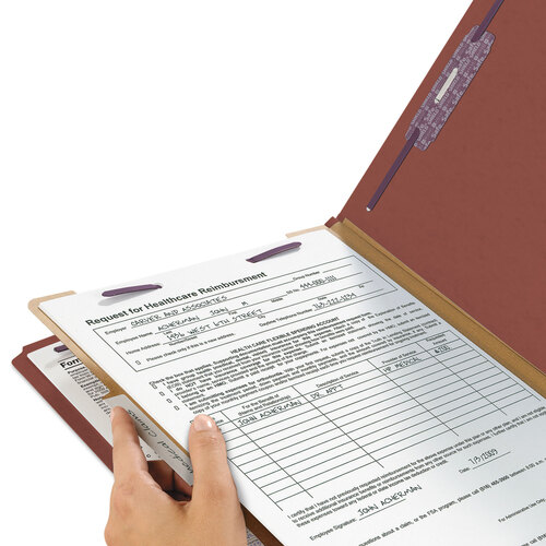 SMD18775 - Smead - Pressboard Classification Folders, Four SafeSHIELD Fasteners, 2/5-Cut Tabs, 1 Divider, Legal Size, Red, 10/Box