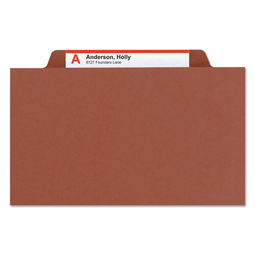 SMD18775 - Smead - Pressboard Classification Folders, Four SafeSHIELD Fasteners, 2/5-Cut Tabs, 1 Divider, Legal Size, Red, 10/Box