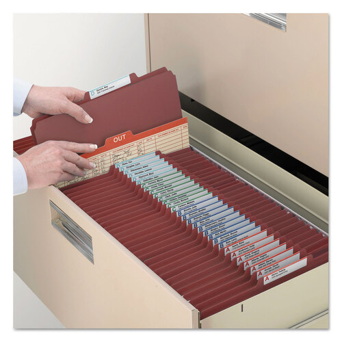 SMD18775 - Smead - Pressboard Classification Folders, Four SafeSHIELD Fasteners, 2/5-Cut Tabs, 1 Divider, Legal Size, Red, 10/Box