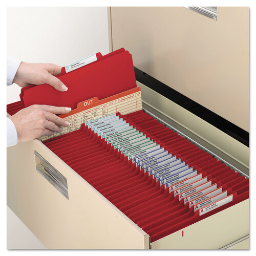 SMD19031 - Smead - Six-Section Pressboard Top Tab Classification Folders, Six SafeSHIELD Fasteners, 2 Dividers, Legal Size, Bright Red, 10/Box