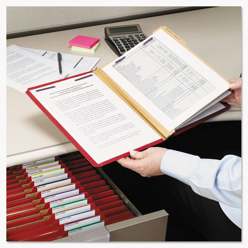 SMD19031 - Smead - Six-Section Pressboard Top Tab Classification Folders, Six SafeSHIELD Fasteners, 2 Dividers, Legal Size, Bright Red, 10/Box